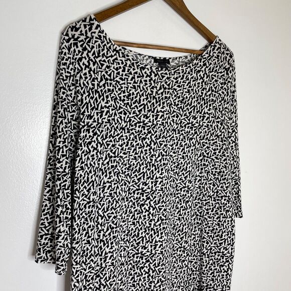 J Jill L Wearever Black & White Line Print Midi Dress Casual Modern Comfort - Picture 3 of 12